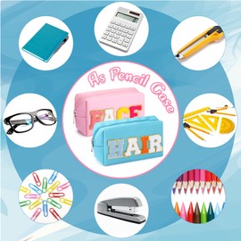 PAFUWEI 2 Pcs Letter Patch Makeup Bag Cosmetic Bag PU Leather Waterproof Toiletry Bag Portable Travel Makeup Zipper Pouch for Women Girls