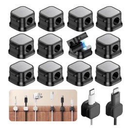 12 unidades Organizadores De Cable Magnético, clips De Soporte De Cable, clips magnéticos Suave Ajustable Fácil Gestión De Cables, para Mesilla De Noche, Cocina, Oficina Y Coche