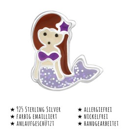 Monkimau Girls' Earrings Mermaid Stud Earrings Made of 925 Sterling Silver, Sterling Silver
