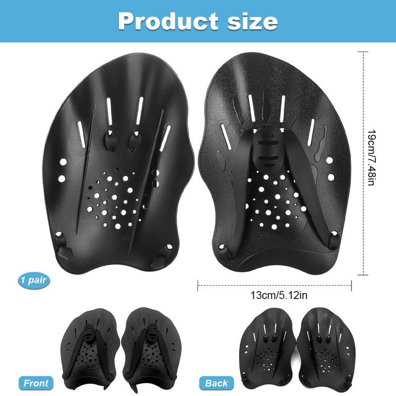 Hand Paddles for Swimming, 1 Pair Swim Paddles with Adjustable