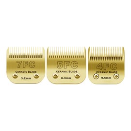 BESTBOMG 7FC+5FC+4FC Ersatzklinge für Hundepflege, kompatibel mit Heiniger/Moser Max45/Andis/Oster A5 Haarschneidemaschine, Länge 3,2 mm-9,5 mm, goldfarben