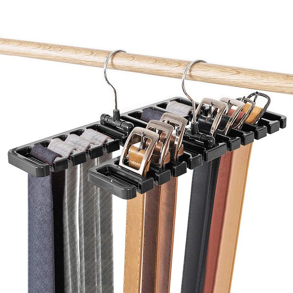 2 PCS Belts Rack, Storage Organizer, Hanger, Holder - Closet tie Racks Hangers Sturdy for Men Women, Black
