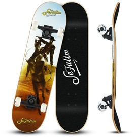 Sefulim 31 x 8 Inch Complete Skateboard 7 Layer Canadian Maple Double Kick Deck Concave Cruiser Trick Skateboard for Boys Girls Teens Adults Beginner ﻿ (Five)