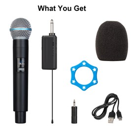 bomaite Wireless Handheld Microphone with Receiver, LCD Display, 3.5mm Audio Output