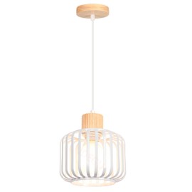 iDEGU Retro Pendant Light, 18 cm, Vintage Pendant Lamp Made of Wood and Metal, Industrial Lamp, Cage Design Lampshade, E27 Ceiling Light, Modern Pendant Light for Bedroom, Living Room, Dining Room