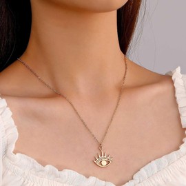 Inilbran Boho Evil Eye Choker Necklace Vintage Eye Pendant Necklace Gold Demon Eye Chain Necklace Adjustable Evil Eye Necklace Jewellery for Women and Girls, Zinc