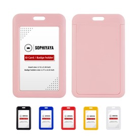 2 Pack Sliding ID Badge Holder Heavy Duty Hard Plastic Card Sleeve Secures Work ID, Key Card, Credit Cards for Office, Factory, Hospital & School (Pink)