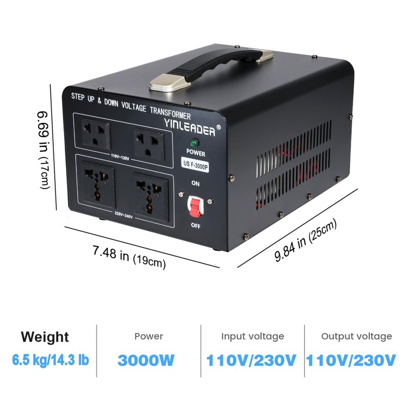 Yinleader 3000 Watt Voltage Converter Transformer Step Up 110V to