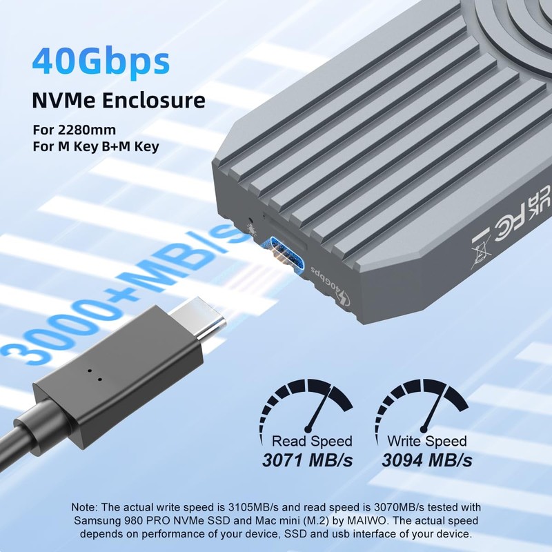 MAIWO 40Gbps M.2 NVMe SSD Enclosure, USB4 Type-C to 2280