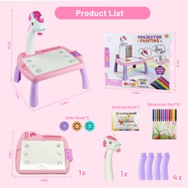 Drawing Projector Table for Kids - Unicorn Gifts for Girls, Kids Drawing Set for Children Age 2 3 4 5 6 7 8 Years Old, Girls Painting Easel Gift for Birthday Christmas for Home School Party, Unicorn