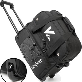 Kioqiear Double Roller 2 Ball Bowling Bag with Large Separate Shoe Compartment and Oversized Accessory Pocket, 36" Extendable Handle. (BLK)