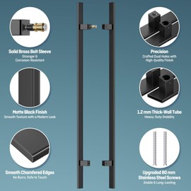 Ranbo 48" Large Push Pull Door Handle, 900mm (35-7/16") CTC, 1.2mm Thick 304 Stainless Steel, Fits 6–19mm (1/4"–3/4") Glass Doors, for Front, Entry, Commercial and Long Doors, Matte Black