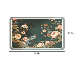 JEIYMIUW Absorbent Drying Matt Kitchen Counter & Coffee Bar Mat - Heat-Resistant Dish Dryer Mat, Floral Bird Design, Reusable Kitchen Decor (Green, 12×20 inches)