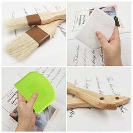 Set of 4, Pastry Brushes and Dough Scraper, findTop Basting Oil Brush with Boar Bristles Wooden Handle Hanging Hole with Extra Dough Scraper for Bread Dough BBQ Sauce Baking Cooking