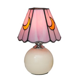 KIPHEPI Mushroom Lamp Tiffany Lamp Stained Glass Table Lamp Moon Cute Small Bedside Lamps for Living Room Home Decor,Unique Aesthetic Home Living Room Decor Girls Women Birthday Day Gift,Pink