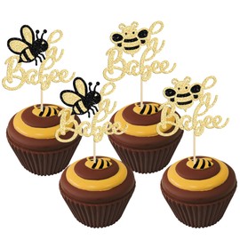 24 piezas de decoración para magdalenas de abejorro con purpurina Oh Babee, palillos para magdalenas Oh Baby cupcake decoraciones para fiestas de cumpleaños infantiles
