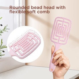 AiQInu Hair Brush, Non-Pulling Professional Vented Hair Brushes for Women & Men, Curved Hair Brush for Wet and Dry Hair, Curly & Straight Hair (Pink)