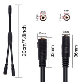 GINTOOYUN 4-Level 2.5 mm Female to 2.5 mm Female to 3.5 mm Female Audio Cable for Headphones, Mobile Phones, Speakers, Laptops, etc. (7.8 Inch) (Style 3)