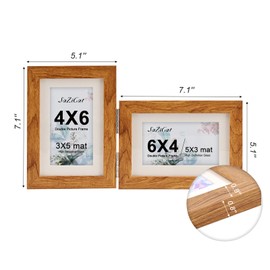 SaZiCat Double Hinged 4X6 Picture Frame with Real Glass-Tabletop or Wall Mounted, Display for 3X5 & 4X6 Photos (with/without Mat)-Rustic Brown, For Family Photos & Wedding Memories-Z4664