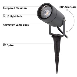 DAWALIGHT Outdoor Spot Light, Landscape Lighting 6W Spotlight for Yard, Replaceable GU10 Bulb 110V 3000K IP65 Waterproof, Aluminum, 5ft Cable Garden Patio Driveway House,Dark Grey
