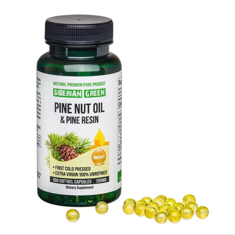 Siberian Green Pine Nut Oil w/Pine Resin Capsules 200 Softgels