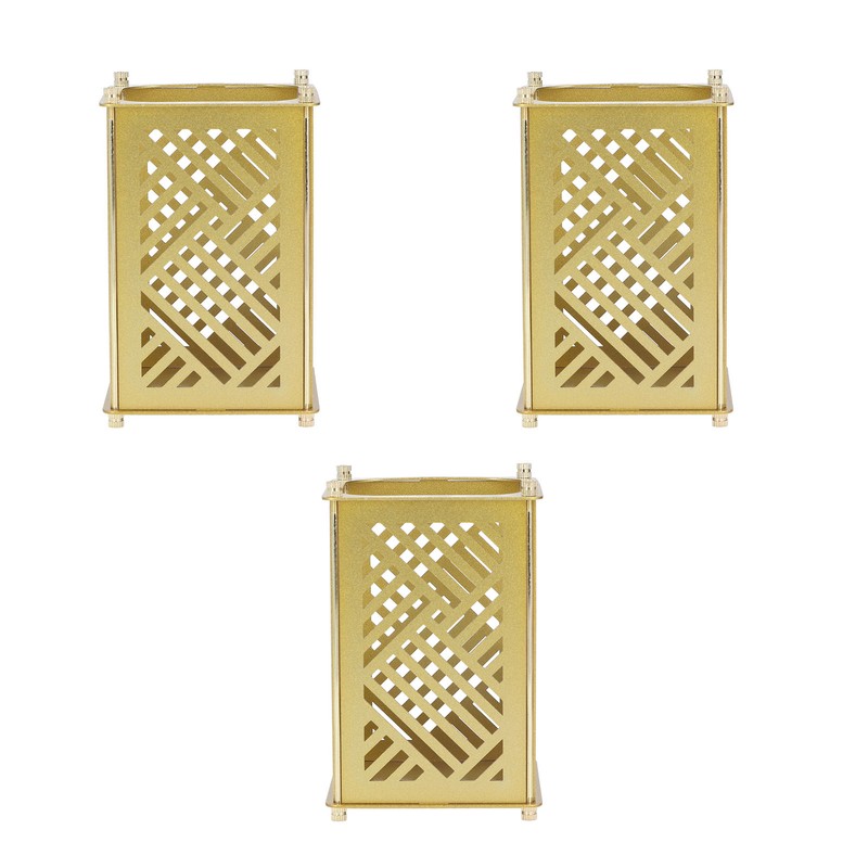 3set Pen Holder Golden Appearance Electroplating Quadrate Educational DIY Assembly