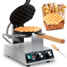 Hehinton® Upgrade Bubble Waffle Maker, 110V 1400W Commercial Egg Puff Waffle Iron Machine, Professional Stainless Steel Hong Kong Egg Bubble Maker, 180° Rotating, Non-stick Coating, Ergonomic Panel