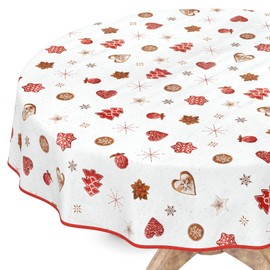 Tablecloth Washable Christmas Oilcloth Tablecloth Round 140 cm with Hem (Edged) New Year's Eve Oilcloth