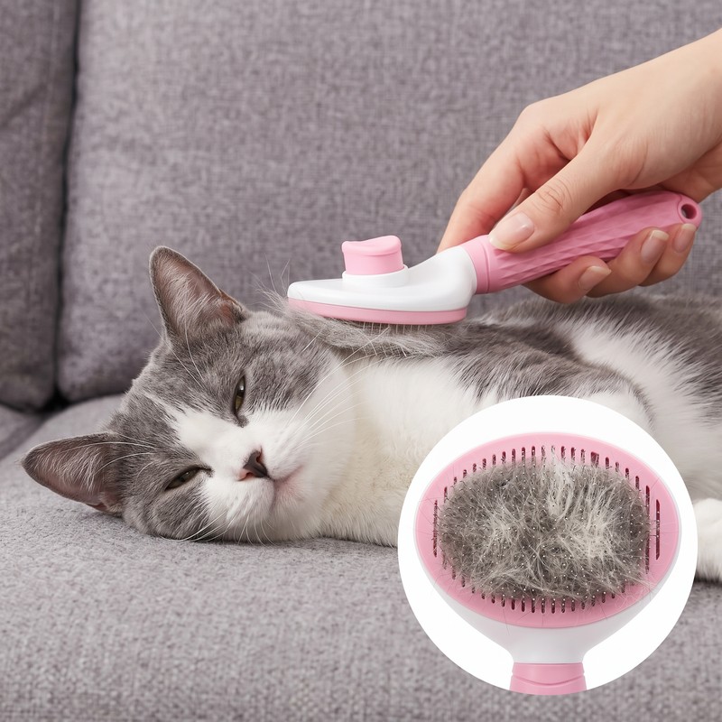 Pet Grooming Brush for Dogs & Cats – One-Button Hair
