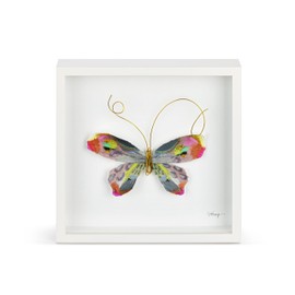 DEMDACO Wall or Tabletop Shadow Box, Everyday Home Décor, 10 Inch Wood and Glass, Multicolored Butterfly
