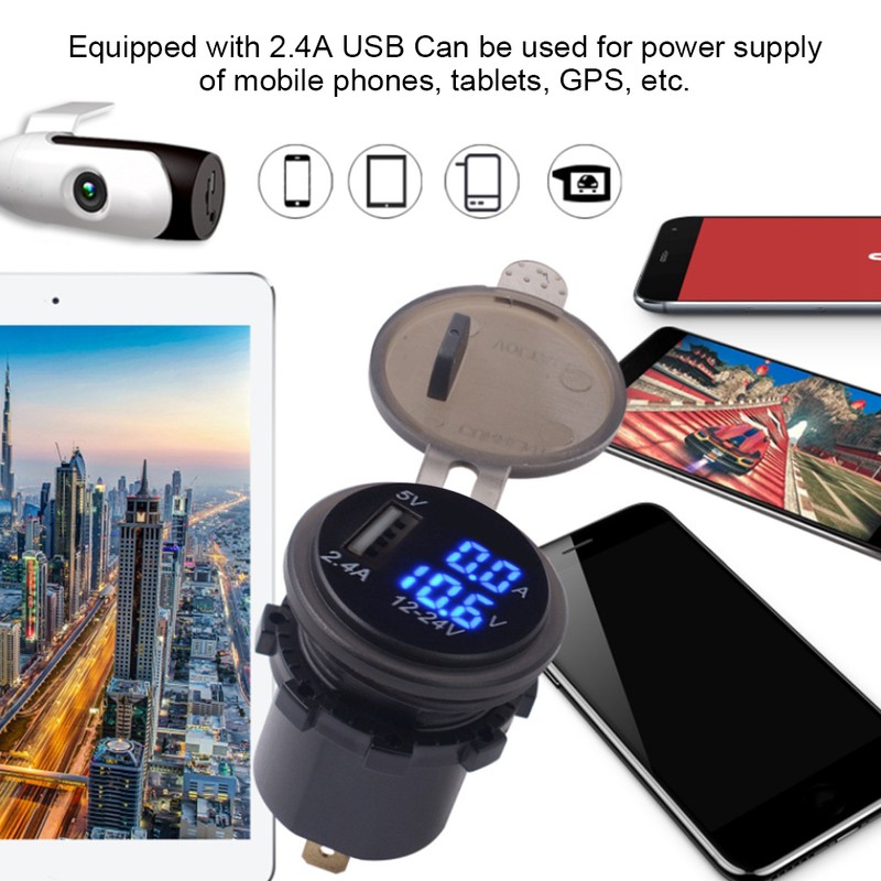 2.4A 3 in 1 Multifunction Digital LED IP66 Car USB
