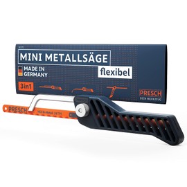Presch Mini Hacksaw Flexible 300 mm - 3-in-1 Hacksaw Including Hacksaw Blade - Adjustable Saw Handle with Saw Blade for Metal - Small Iron Saw - Junior Hacksaw