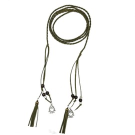 Hedyzone Women's Waist Belts Woven Tassels Chain Belt Skinny Rope Belt for Skirt Dress Boho Style Green