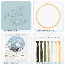 JSRQT Embroidery Kits for Adults, DIY Cross Stitch Kit with Flower Leaf Patterns, Full Range of Embroidery Starter Kit for Beginners, Embroidery Beginner Kits DIY Needlework Sewing Craft