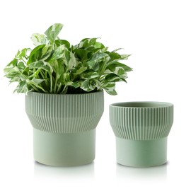 YELLOYA 4.7+6.5 Inch Ceramic Plant Pot, Ceramic Pots for Plants Indoor with Drainage - Tall Planters Set of 2 for Home Décor, White