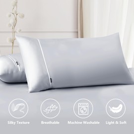 Gulokoka Satin Cushion Cover Set of 2, Luxuriously Shiny Like Silk, 2 Cushion Covers, Grey, 40 x 80 cm