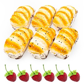 Kepfire 12pcs Artificial Cupcake Decor Set + Fake Strawberries Faux Bread Simulation Realistic Food Dessert for Display Bakery Lifelike Pastries Ornament