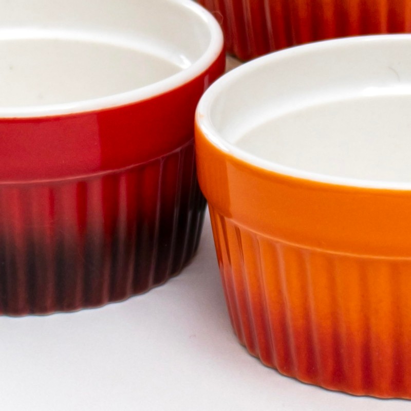 Set Of 4 Ombre Ramekin Dishes Red Orange Stoneware 200ml