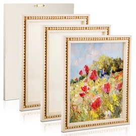 Wenqik 4 Pack Beaded Wood Canvas Panels Unfinished Wooden Blank Framed Signs Boho Style Panel Boards Square Plaques for DIY Crafts Painting Pouring Drawing Art Projects (12 x 9 Inch)