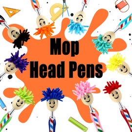 10Pcs Mop Head Pens Fun Mop Ballpoint Pen with Plush Hair Smile Face Toppers Multifunctional Novelty Cartoon Click Signing Stylus Pens for Office School Supplies Funny Pen Birthday Gifts for Adults