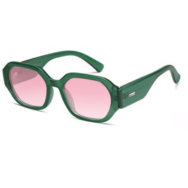 SOJOS Polarized Sunglasses For Women Retro Rectangle Womens Sun Glasses Trendy Narrow Square 90s Shades SJ2232 Green Pink Grading Lens