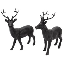 Reindeer Pair Nilan Standing Black Elegant Christmas Decoration Resin Artificial Stone Set of 2