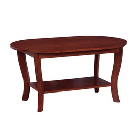 Convenience Concepts American Heritage Oval Coffee Table 36" - Classic Living Room Table with Storage Shelf for Transitional Living Room, Mahogany