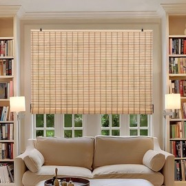 BMBOEUII Cordless Bamboo Blinds, Bamboo Roll Up Window Shades, Light Filtering Roman Roller Shades for Interior Windows, Outdoor Patio, Home and Garden (24''W x 72''H)