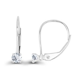 925 Sterling Silver 3mm Created White Sapphire April Birthstone Leverback Stud Earrings