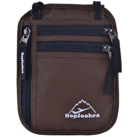 Hopsooken Travel Neck Pouch Passport Holder with RFID Blocking, Use As Travel Wallet or Hidden Wallet - Protect Your Money, Passport, Credit Cards, Cell Phone and Documents,6 Pockets(New Brown)