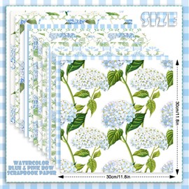 24 Sheets Watercolor Hydrangea Scrapbook Paper, Shabby Chic Blue Floral Patterns Decorative Craft Paper Folded Flat for Birthday Wedding Baby Shower Card Making Photo Album Decor, 12'' x 12''