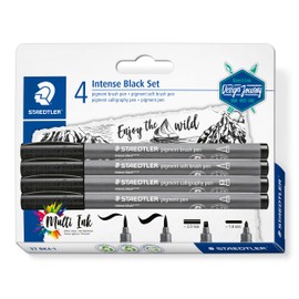 STAEDTLER 37 BK4-1 Design Journey Pigment Arts Intense Black Set - Assorted Nibs (Blister of 4)