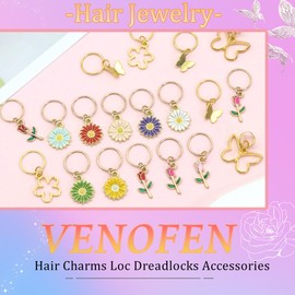 VENOFEN 20PCS Butterfly Braid Clips Hair Jewelry for Locs Colorful Flower Charms Gold Butterflies Braid Accessories Metal Hair Decoration for Women and Girls