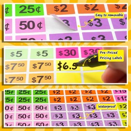 4125 Pcs Removable Garage Sale Stickers, Pre-Priced Yard Sale Price Stickers (1/2" X 3/4"), Price Tags with Blank Space to Write, Bright Colors Rummage Sale Labels for Retail,Flea Markets